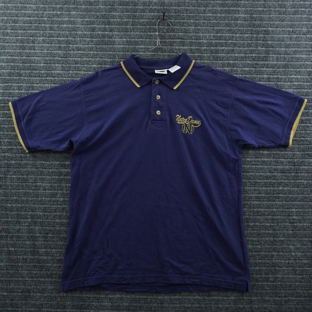 Pro Edge Notre Dame Polo Shirt Mens Large Navy Blue Vintage Embroidered Cotton